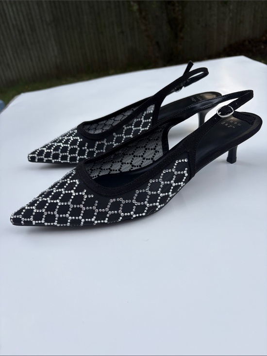 a new day Shoes - Like new- Sz 11 Black Slingback Kitten Heel Pumps with Crystal Accents